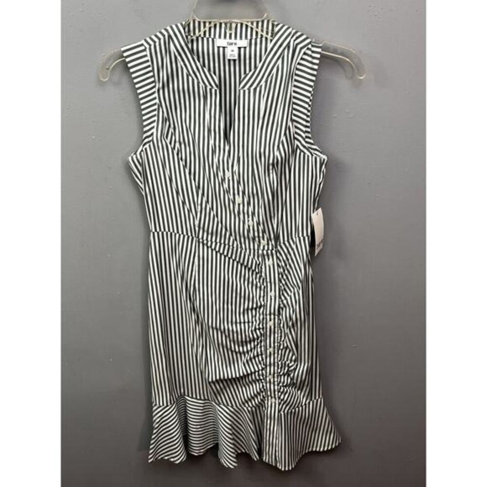 Bar III Flounce Dress Womens XS Green Picnic Stripe Ruffle Fitted Sleeveless NEW